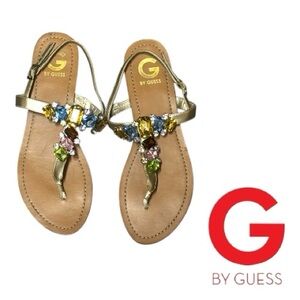 G by Guess Gold Sandals with Colorful Gemstones